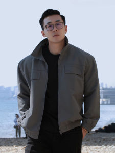 Grey American Style Stand Collar Ranger Jacket Mens Autumn Hard Workwear Coat Three Proof Fleece Windbreaker