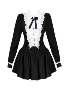 Halloween Lace Rich Girl Set Waist-Cinched Puffy Skirt Vintage Birthday Princess Dress Long Sleeve Turn-down Collar Autumn Fashion