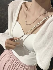 Early Autumn Knitted Cardigan Womens Summer Thin Strap Dress Outer Short Air Conditioner Sunscreen Shawl Coat Top