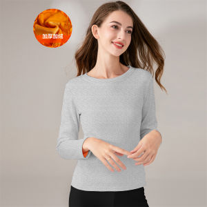 Thickened Fleece Womens Long Sleeve Slim Fit T-shirt Pure Color plus Size Casual Style Autumn Winter New Arrival Versatile Top