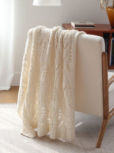 American Pure Color Knitting Sofa Ornament Blanket Casual Blanket Crochet Small Blanket Beige Khaki Coarse Yarn Woven Chenille