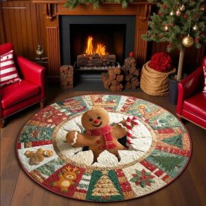 VIKAMA 3D Optical Illusion Christmas Round Rug Non-Slip Living Room Decorative Mat Holiday Party Gift Floor Carpet Home Decor