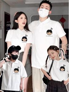 Pure Cotton Family Matching Clothes Short Sleeve Polo Shirt Mother Son Style Four Members Summer Casual Wear Childrens T-Shirt