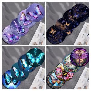 4pc/set of colorful butterfly art coasters anti-slip wooden coasters suitable for kitchen office and party decoration