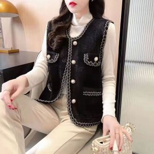 Womens Mink Vest 2025 Spring Autumn Korean Style Sleeveless Knitted Jacket Small Fragrance Style Open Cardigan Versatile Shoulder