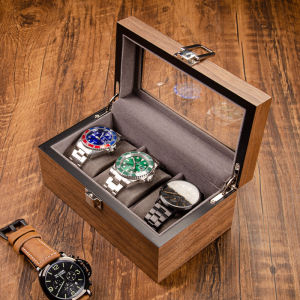 HUIYAXIU | Dark Walnut Watch Storage Box Large Capacity
