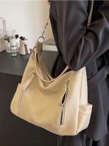 Versatile High Capacity Crossbody Bag Retro Commuter Tote Soft PU Leather Zipper Closure Casual Shoulder Bag for Youth