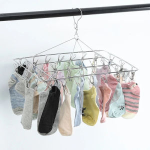 Drying Racks Hanger Stainless Steel Clothes Hanger Clips 360 Degree Rotatable with Clip Sock Underwear Clothes