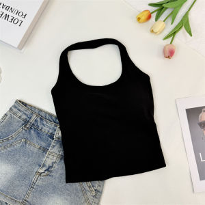 เสื้อกั๊กสายเดี่ยวเปิดหลังสีน้ำเงินดีไซน์เก๋ไก๋สำหรับผู้หญิงในฤดูร้อน เสื้อคลุมกันหนาวแขนกุดแบบสวมหัว ทรงเข้ารูป สวมใส่สบาย