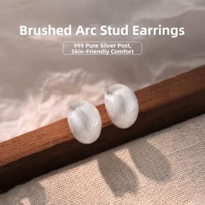 Lnieer | S999 Silver Geometric Earrings With Matte And Brushed Finish