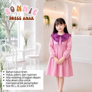 DRESS ANAK PEREMPUAN LINEN BONNIE DRESS PREMIUM LUCU USIA 1-9 TH
