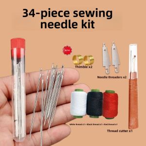 34-Piece Set Large Nose Handmade Big Eye Steel Needle Kit Elderly Household Hand Sewing Needle Long Thread Needle Hand Sewing