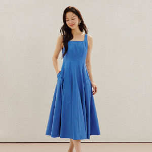 INMAN | French Square Neck Pleated Camisole A-Line Dress