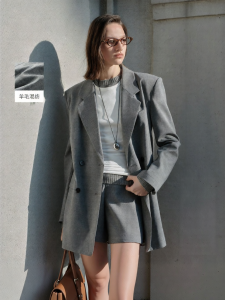 Elegant Professional Gray Long Womens Blazer