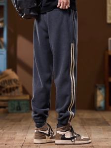 กางเกงลำลองชายบุขนแกะ กางเกงขายาวทรงหลวม ทรงฮาราจูกุ ทรงลำลอง ฤดูใบไม้ร่วง/ฤดูหนาว กางเกงขายาวทรงลำลอง