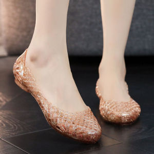 Summer New Crystal Slip-On Flat Heel Soft Bottom Anti-Slip Head Cover Sandals Womens Beach Casual Comfortable Plastic Thong Shoes
