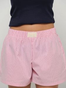 Quần Short Kẻ Sọc Lưng Cao Cho Nữ Quần Short Rộng Rãi Thường Ngày Phong Cách Đường Phố Quần Ống Rộng Mùa Thu