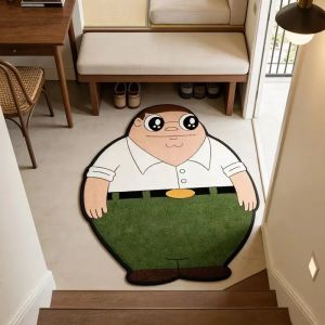 VIKAMA Family Guy Peter Shaped Rug Cartoon Fluffy Irregular Floor Mat Non Slip Bedside Doormat for Teen Bedroom Decor