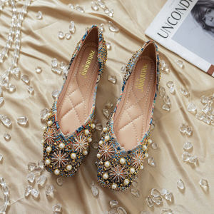Giày Đế Bằng Đế Phẳng Đế Xuồng Đính Đá Rhinestone Kiểu Pháp Thanh Lịch Cho Nữ Mùa Hè 2025 Cỡ Lớn 41-43 Giày Đơn Thời Trang