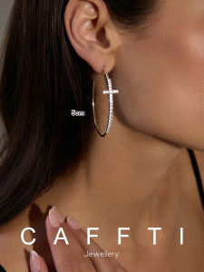 CAFFTI | Silver Large Zirconia Diamond Unique Hoop Earrings