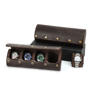 Genuine Leather Luxury Watch Roll Case 4 Solt Watch Box Travel Watch Storage Rack Display Jewelry Bracelet Gift Storage