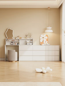 Minimalist Solid Wood Makeup Desk and Drawer Chest for Bedroom Bed End with Extendable Design