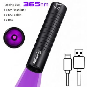 Alonefire | 365/395nm Mini UV Flashlight USB Rechargeable Black Light Torch Pet Urine Cat Tinea Marker Money Ore Scorpion Leakage Check Lamp