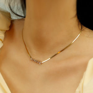 S925 Sterling Silver Plated 14K Gold Snake Bone Chain Blade Chain Letter Pendant Necklace Female Ins
