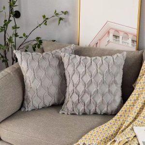 Diamond Plush Pillowcase Geometric Diamond Pattern Soft Velvet Quilted Pillowcase 45x45cm Home Sofa Upholstery Solid Color Square Cushion Cover Four Seasons (Grey/Apricot/White)