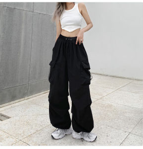 2025 Cargo Pants Women Retro Workwear Casual Baggy Straight Trousers Fashion Wide Leg Pockets Joggers Trousers Y2k Streetwear