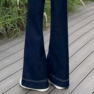High Waist Bell Bottom Jeans Womens Elastic Loose Slimming Floor Length Horse Hoof Pants La Chapelle Denim Casual Wear