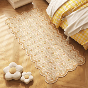 Modern Minimalist Bedside Carpet Cream Style Irregular No-Maintenance Bedroom Rug Polyester Fiber Machine-Woven Customizable