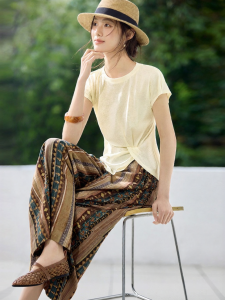 MOHANYIMEI | Bohemian Style Linen Tencil Knot Effect Suit