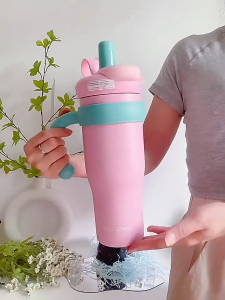 Large Capacity Temperature-Keeping Cup 1000 Ml Ice Vacuum Ceramic Liner Straw Stainless Steel Portable Car Water Cup Coffee Cup