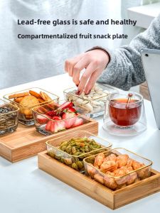 Home Use Glass Grid Fruit Tray Living Room Snack Plate Creative Delicate Dry Fruit Candy Walnut Seed Nuts Tray Nordic Style