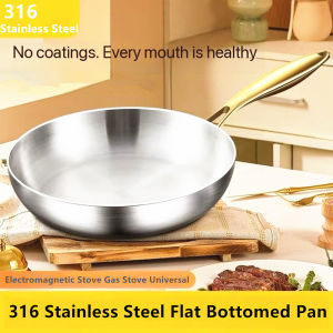 316 Stainless Steel Frying Pan Wok Uncoated Non-stick Steak Skillet Gas Stove Induction Cooker Universal Family Kitchen Cookware