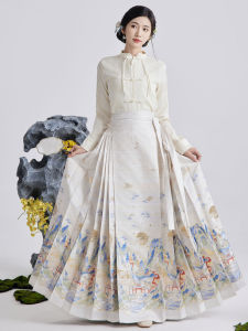 Qianye Original Hanfu 2024 Autumn Winter New Style Commute Daily Woven Gold Floral Horse Tailed Skirt Womens Traditional Costume