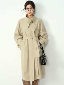 Retro British Style Stand Collar Loose Womens Trench Coat