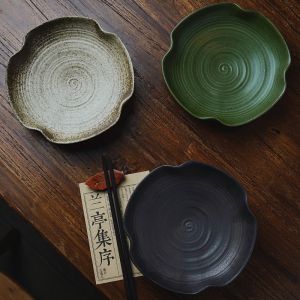 OMK Japanese Style Handmade Pottery Dinner Plate Irregular Ceramic Salad Plate Deep Dish