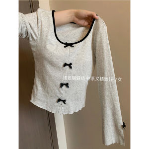 Áo Thun Dài Tay Cổ Tròn Phong Cách Hàn Quốc Mùa Xuân 2024 Áo Thun Nữ Dáng Ôm Vừa Vặn Họa Tiết Ren Thiết Kế Bên Trong Thời Trang