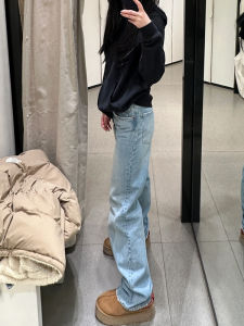 Light Wash Straight Leg Jeans Womens New 2025 Slim Wide Leg Pants High Waist Loose Fit Smoking Trousers Cotton Stretch Denim