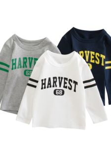 27Kids Pure Cotton Long Sleeve Base Shirt for Boys Spring Autumn Childrens Clothing Korean Style Straight Cut T-shirt
