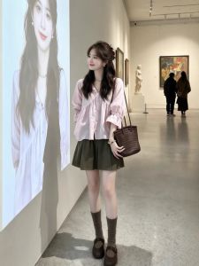 XUECAIQI | Relaxed Fit V-Neck Shirt and Shorts Set Women