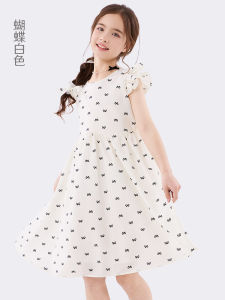 Disney Princess Dress Girls Summer New Style Thin Sleeve Fairy Skirt Mid-Length Childrens Clothing Casual Soft Viscose Fabric