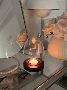 สินค้ามีคุณภาพ เชิงเทียนแก้ว รูปไข่ พร้อมดอกไม้สวยๆ ครอบแก้วป้องกันฝุ่น สไตล์วินเทจ เทียนถ้วย 10 ชิ้น