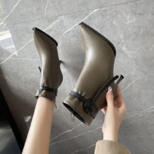 Elegant Pointed Toe Short Boots Womens Fashion Boots Autumn Winter New Belt Buckle High Heel Slim Martin Boots Thin Heel