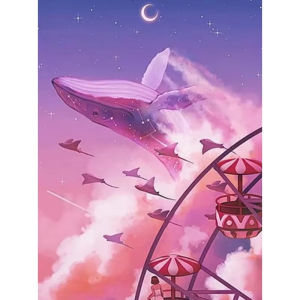 Kayou | Oil Painting By Numbers Kits Pink Whale Swimming in Starry Ocean Number Drawing Canvas DIY Pictures By Numbers Home Decor