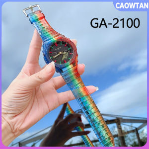 Rainbow Strap for GA-2100 Watch Band Bracelet Bezel/Case Belt Watchband Transparent Resin Case+ Strap for GA2100 Accessories