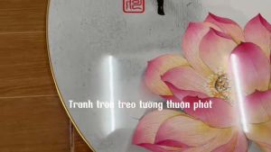 Tranh treo tường - Tranh tròn Hoa Sen màu hồng mã KF64001 chất liệu tráng gương hoặc vải canvas