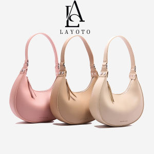 LAYOTO Tas Setengah Bulan Warna Murni Tas Bahu Korea Tren Sederhana Tas Salib Miring Tas Tangan